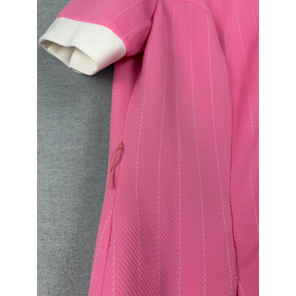 Vintage Pink Pinstripe Mod Shirt Dress White Collar Contrast Mini Retro 60s 70s - Picture 6 of 9